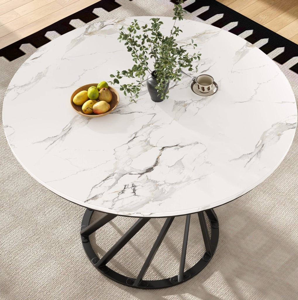 Tavolo da pranzo rotondo 80x80x76 cm con piedi regolabili; MDF e metallo bianco e nero