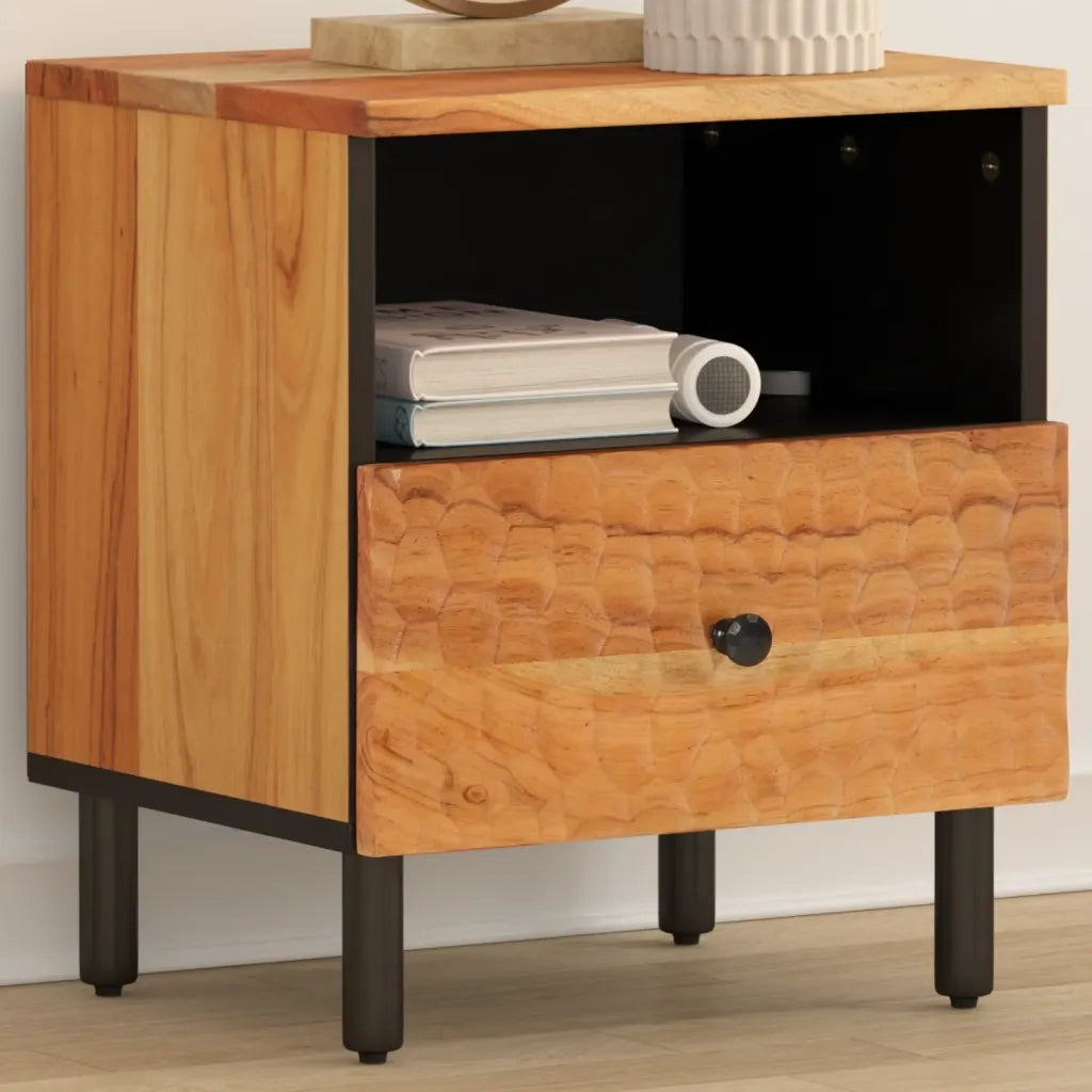 Comodino | Armadio da Notte | Mobiletto da notte 40x33x46 cm in Legno Massello di Acacia