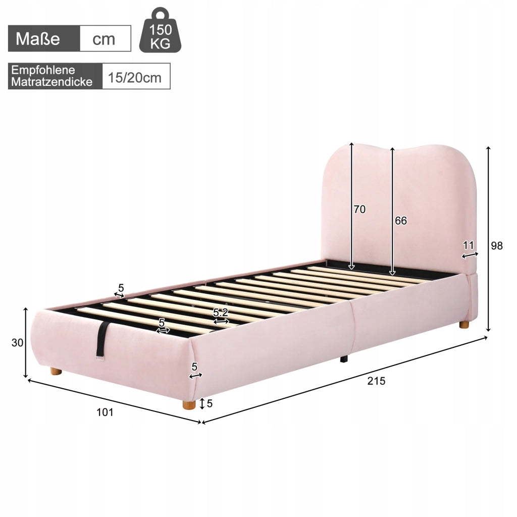 Letto imbottito 90x200 - Xylo - Struttura, meccanismo idraulico, rosa