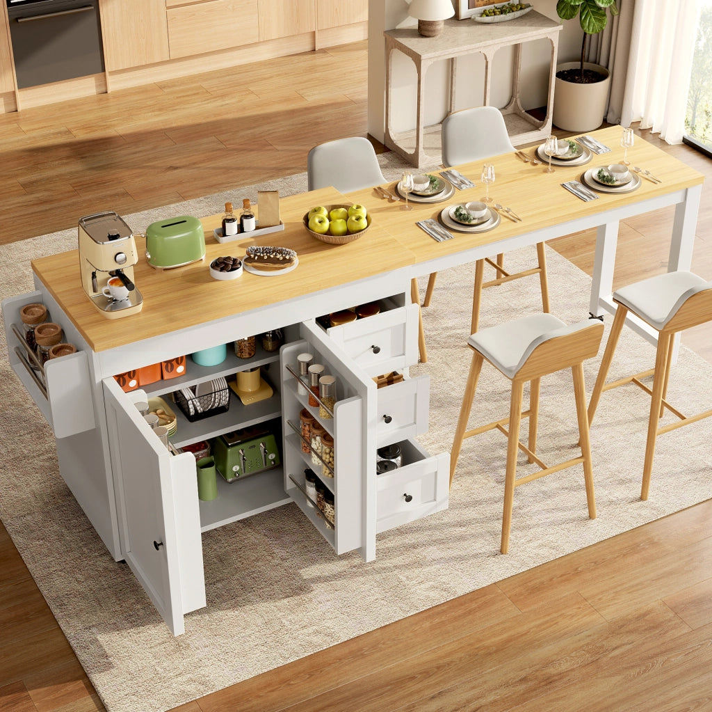 Isola da cucina mobile allungabile 116-179;5x45x89 cm con cassetti e ruote; bianca