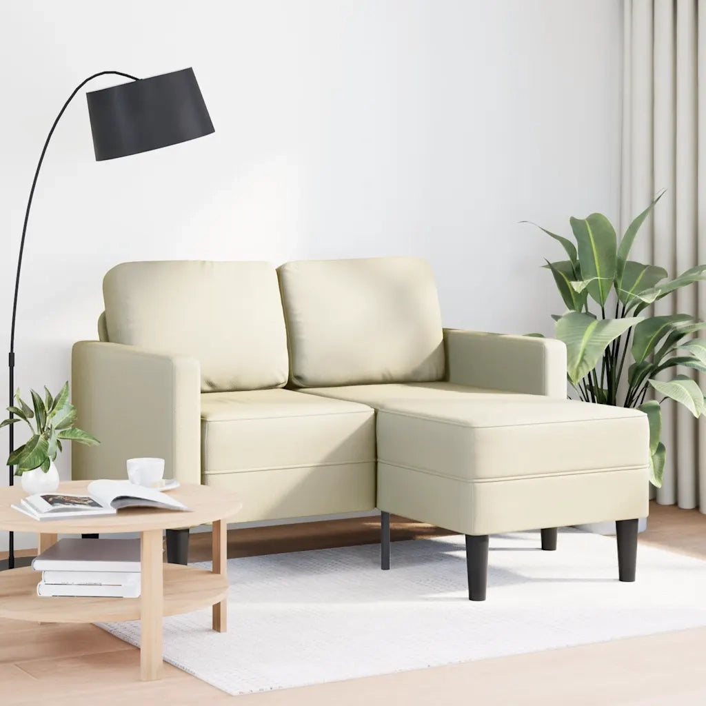 Divano 2 Posti con Chaise longue a L-Sofa 2 Posti con Chaise Crema 125 cm in Similpelle
