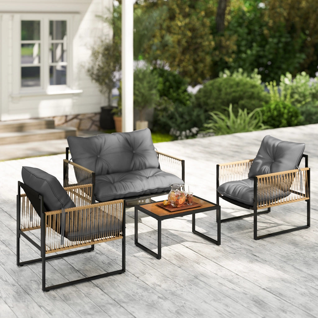 Set Giardino Esterno con Divano 2 Posti Sedie e Tavolino in Polyrattan Grigio ¨C zephmum ¨C Grigio