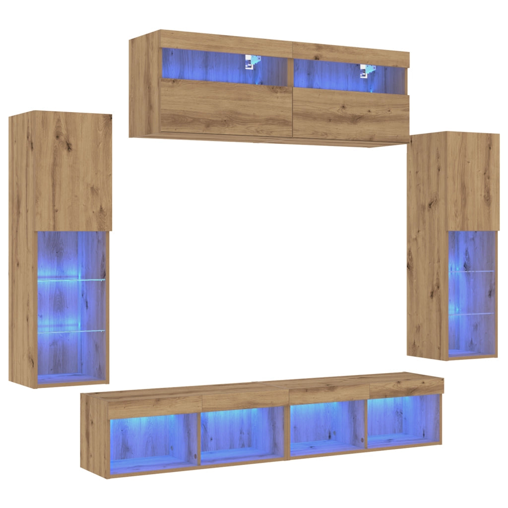 Mobili TV da parete  con luci LED 2 pezzi Acero Artigianale 80x30x30 cm