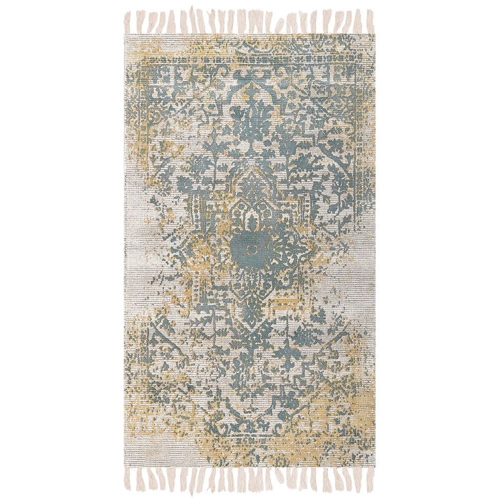 Tappeto viscosa giallo e verde 80 x 150 cm orientale invecchiato soggiorno camera da letto