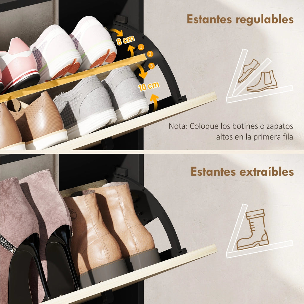 Armadio porta scarpe con 2 ante e ripiani laterali ¨C zephmum ¨C colore naturale e nero