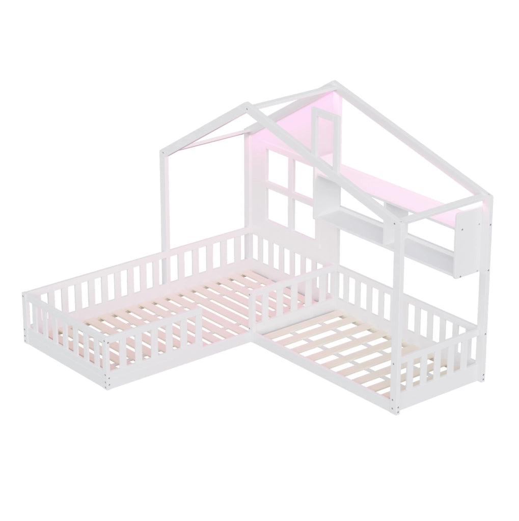 Letto per bambini a casetta 90x200 cm con LED e ripiani