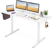 Scrivania da seduta in piedi elettrica 160 x 60 cm, scrivania regolabile in altezza 71,5 – 116,5 cm, sistema anti-collaudo, 2 ganci per appendere, fori per cavi, bianco