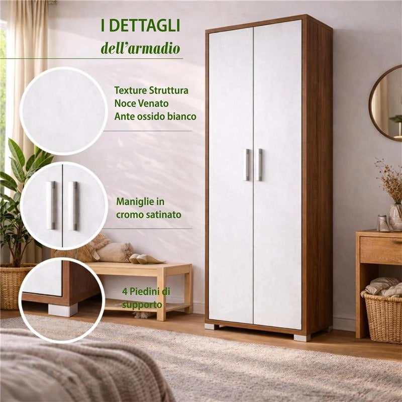 ARMADI DA ARREDO CON 2 ANTE DIMENSIONI 199X71X41 CM COLORE NOCE E OSSIDO BIANCO