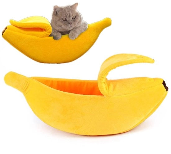 Letto per Animali a Forma di Banana - Materiale Morbido - Adatto per Gatti/Cani Piccoli - Caldo e Comodo - Adatto per Tutti gli Anni - Sottoscala Antiscivolo - Letto per Animali