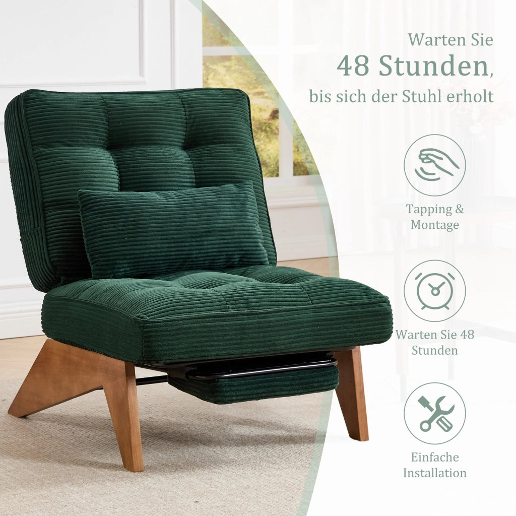 POLTRONA Reclinabile in velluto a coste 127x73x90 cm Verde smeraldo con cuscino lombare