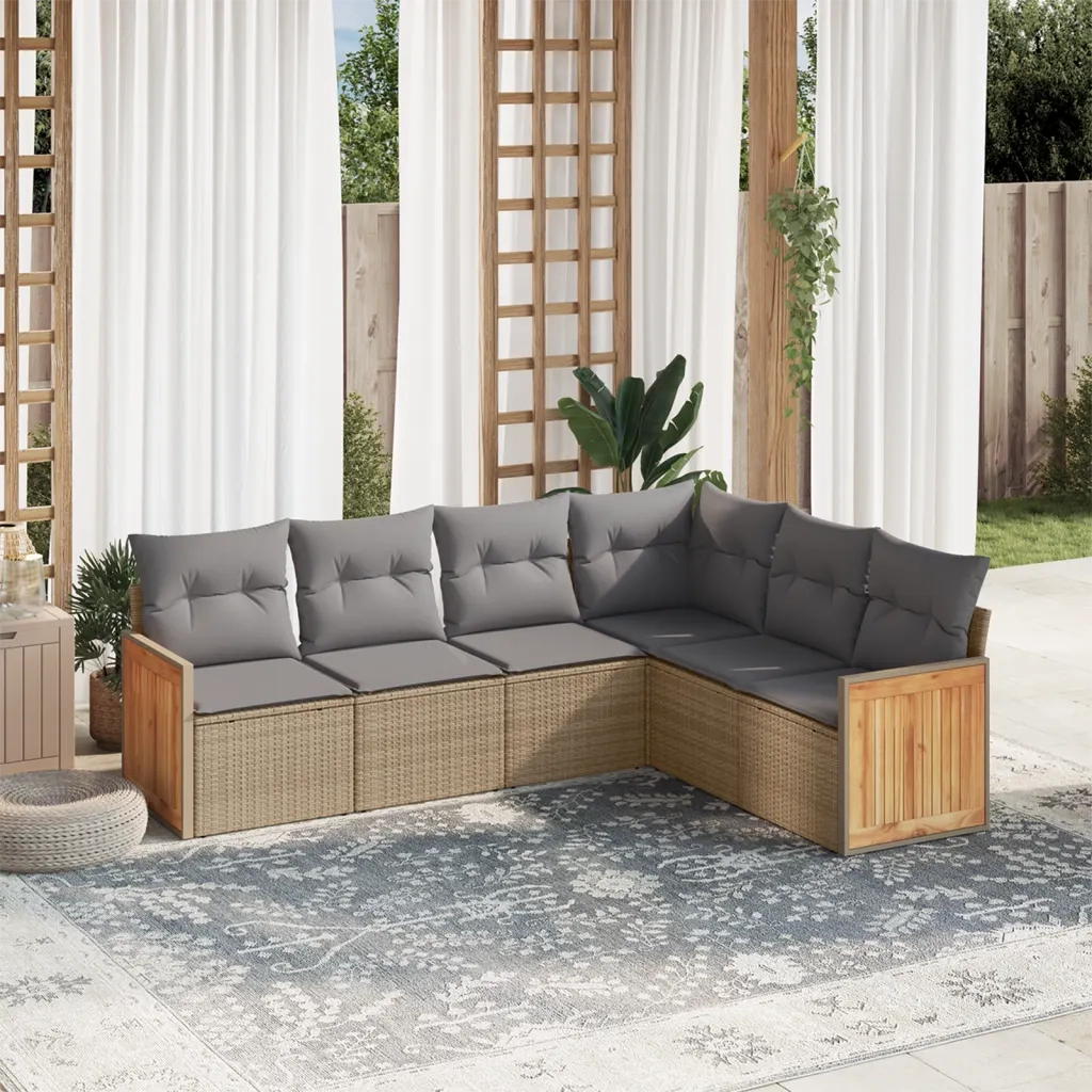 Set Divano da Giardino 6 pz con Cuscini Beige in Polyrattan 3227683