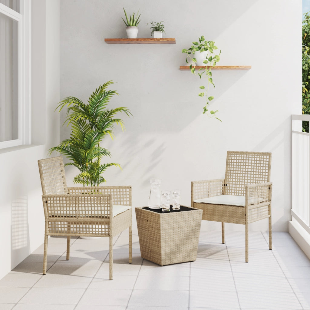 Set da Giardino 3 Pezzi  con Cuscini Beige in Polyrattan