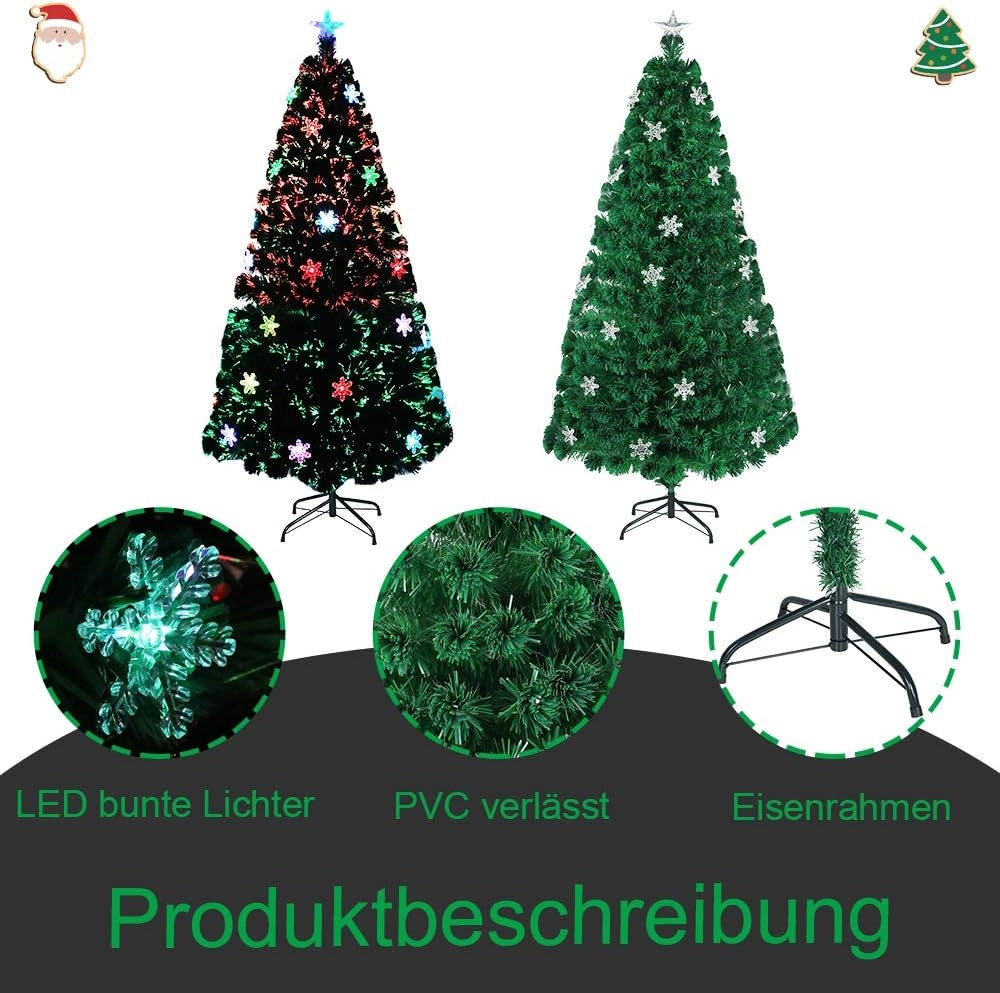 Albero di Natale artificiale 210 cm, albero di Natale artificiale con fiocco di neve e punta a stella, albero di Natale in fibra di vetro colorato, cambio colore automatico