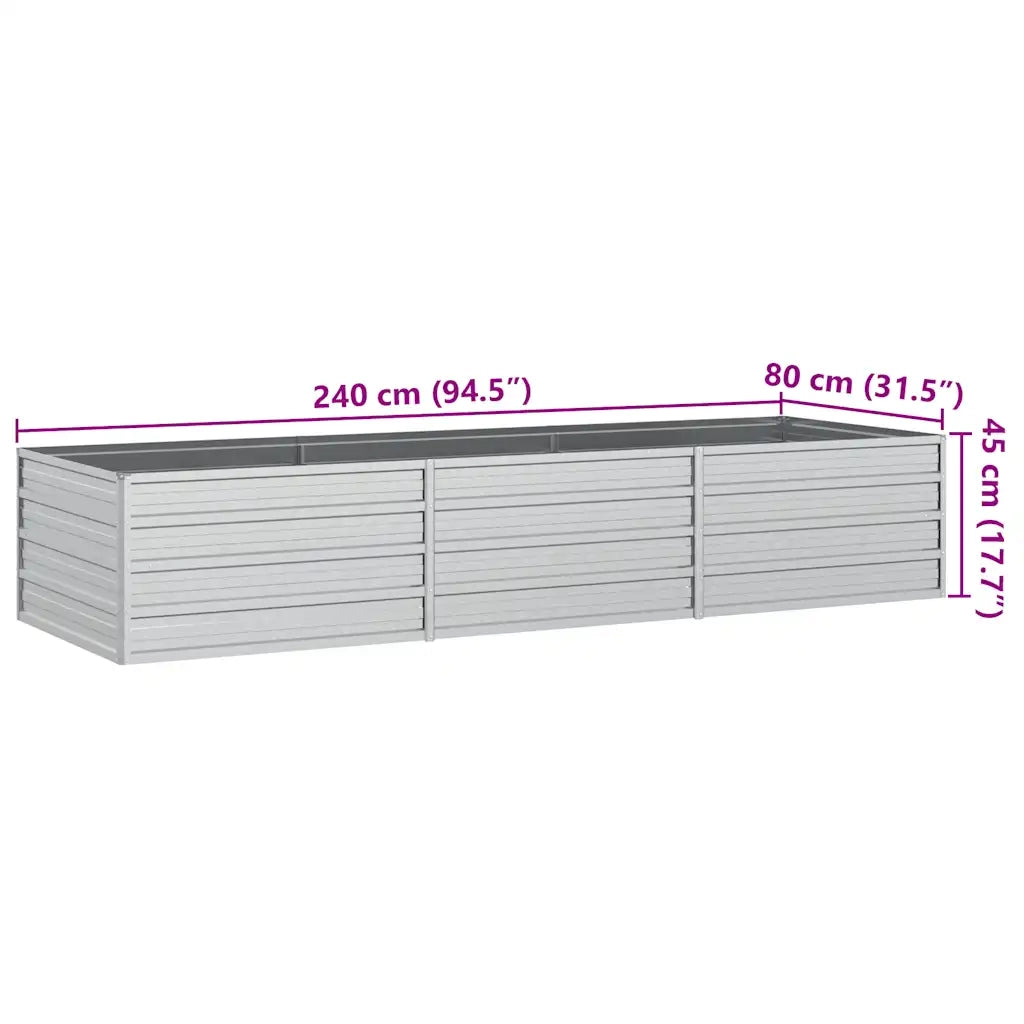 Letto Rialzato Giardino 240x80x45 cm in Acciaio Zincato Argento 316888