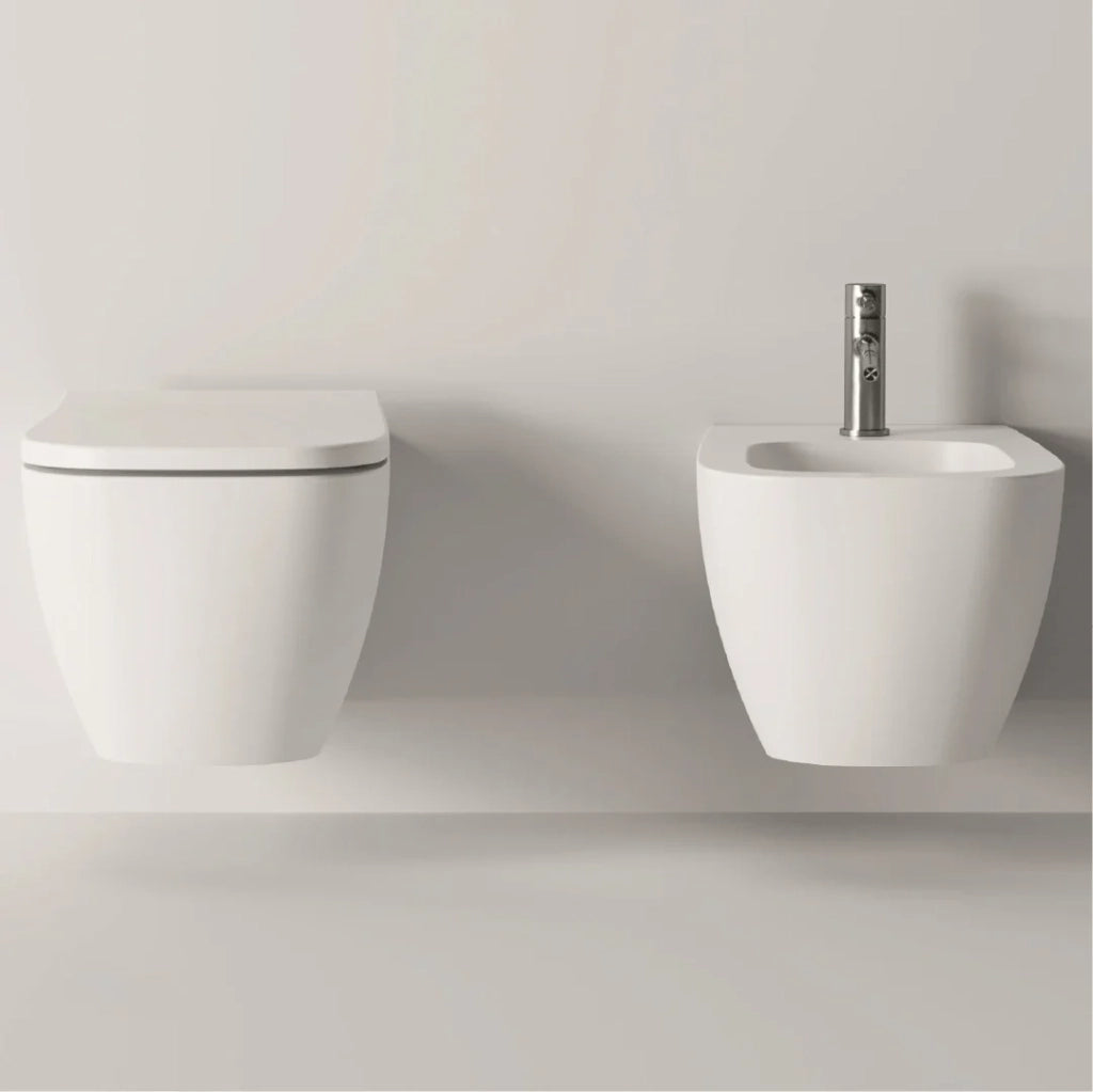 Coppia Di Sanitari Alice Ceramica Sospesi Senza Brida Bianco Lucido "Wunder"