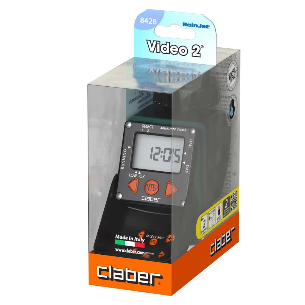 CENTRALINA IRRIGAZIONE AQUAUNO VIDEO2 CLABER  INNESTO RAPIDO 3/4F 1XTRANSISTOR VOLT 9 SELF 8428