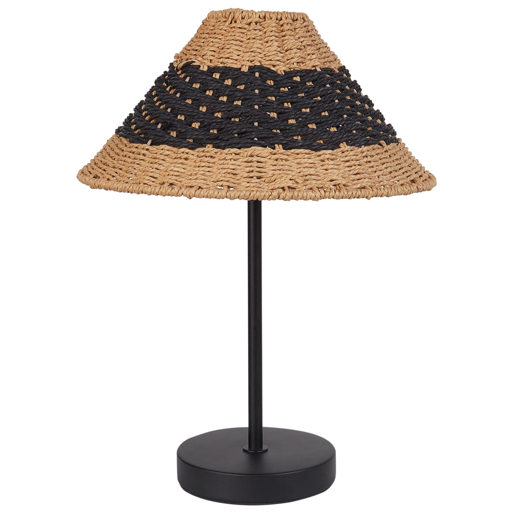 Lampada da tavolo con paralume in corda di carta beige e nero stile boho soggiorno camera da letto