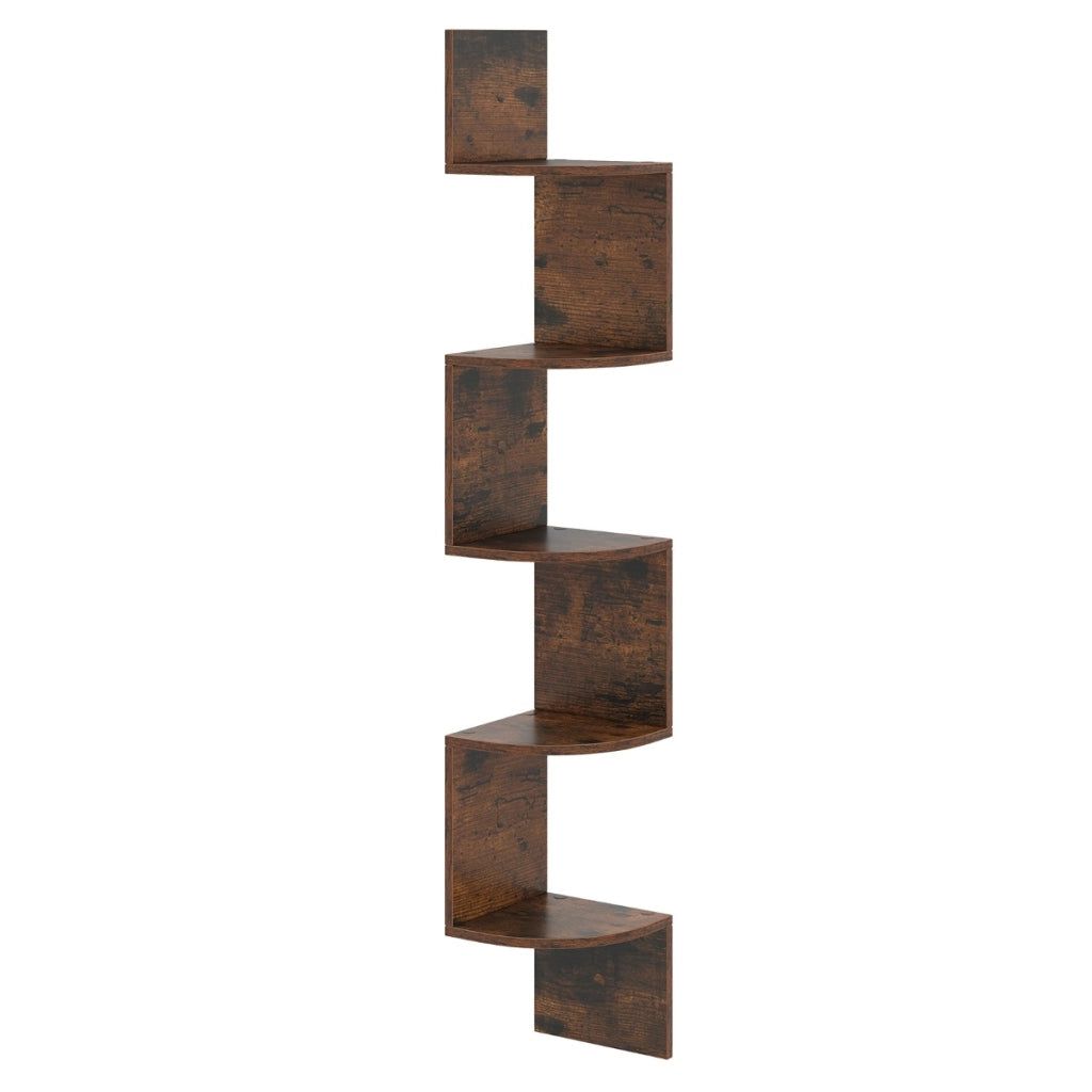 Scaffale sospeso a muro organizzatore di stoccaggio a parete, Scaffale angolare a 5 livelli espositore in legno per soggiorno Marrone