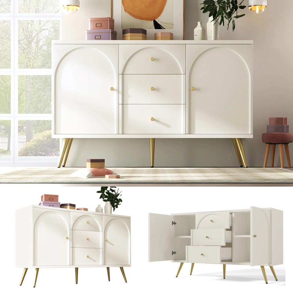 Credenza crema con 2 ante, 3 cassetti e ripiano regolabile