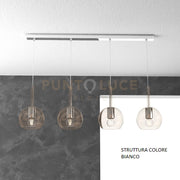 SOSP. BIANCO RETTANGOLARE 4 LUCI VETRI TUTTI PICCOLO AMBRA 1155BI-S4 RP-AM