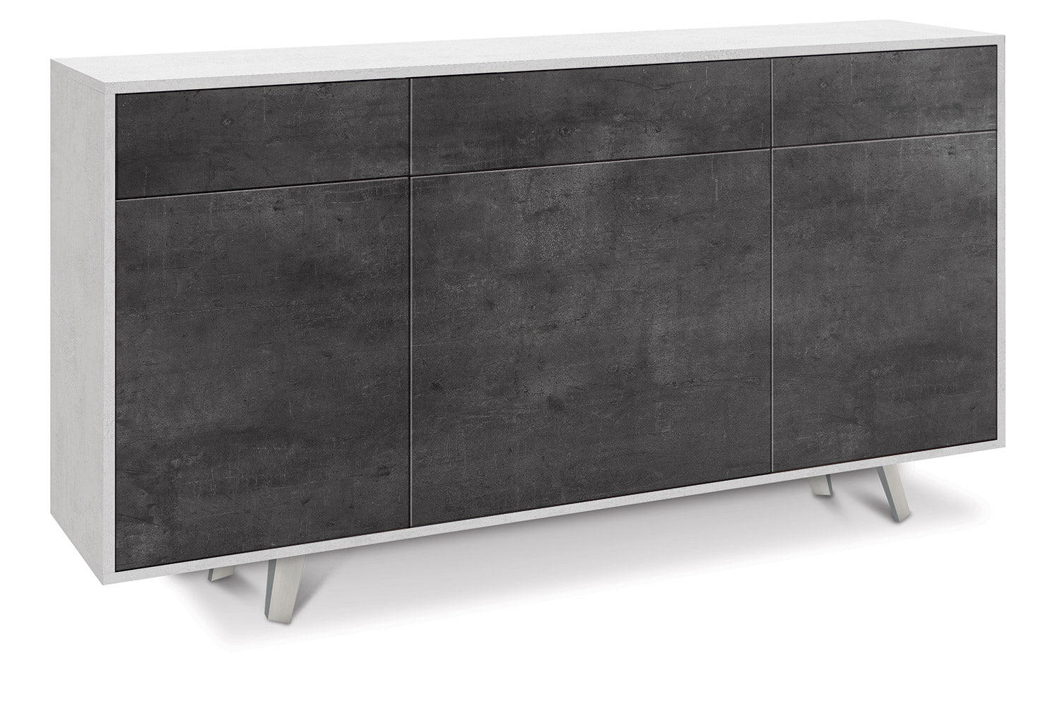 Madia 3 Ante 3 Cassetti 164x92x41 cm Ossido Bianco/Ossido Nero