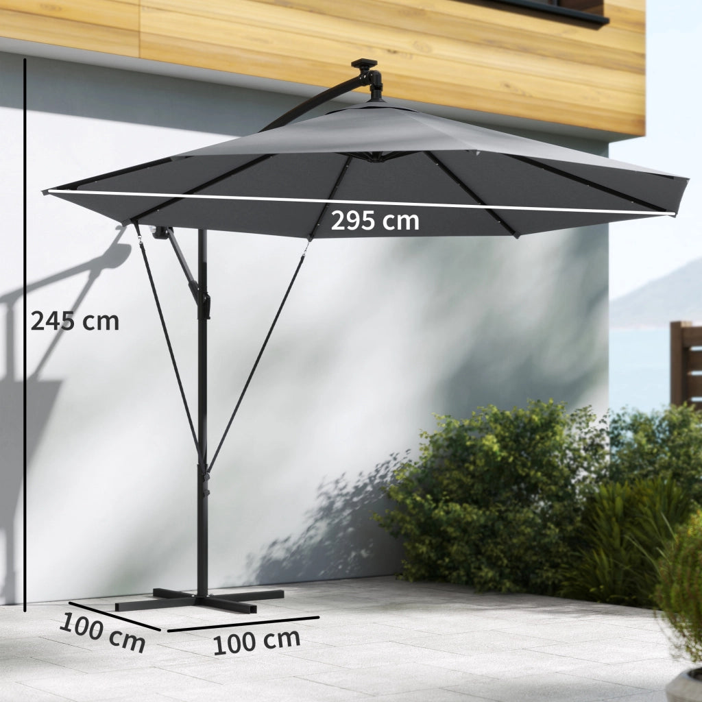 Ombrellone a Sbalzo 3 m con Luci LED Solari, da Giardino, Colore Grigio