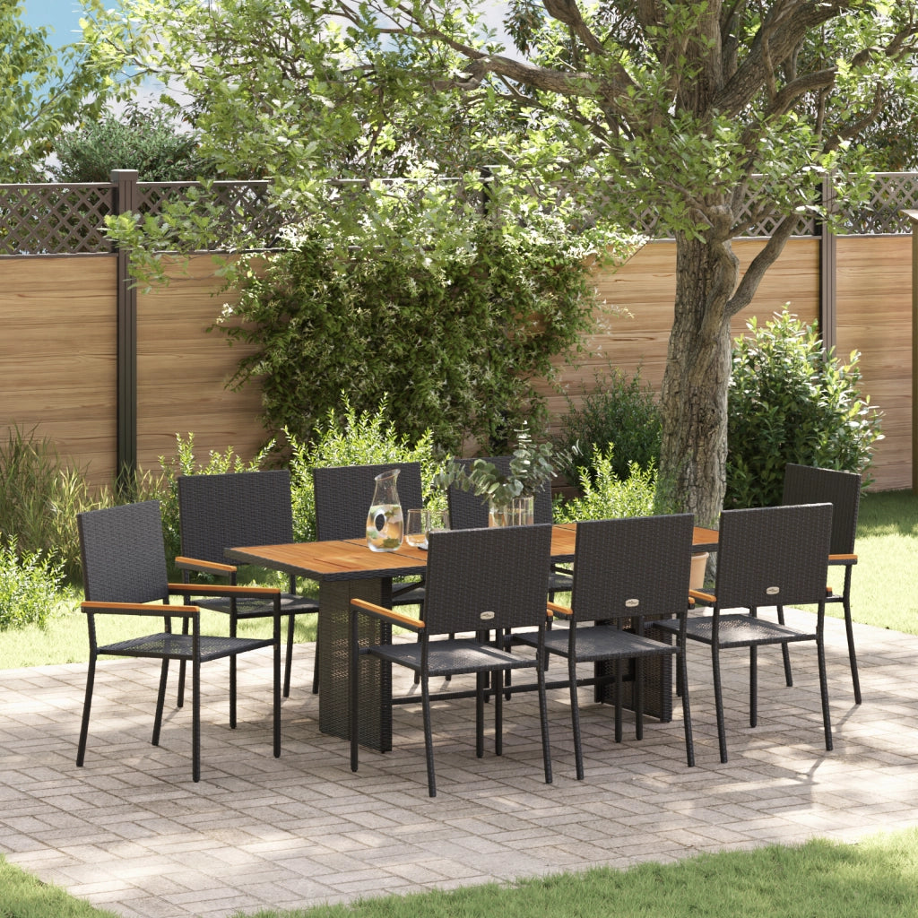 Set da pranzo da giardino  9 pezzi in polyrattan nero