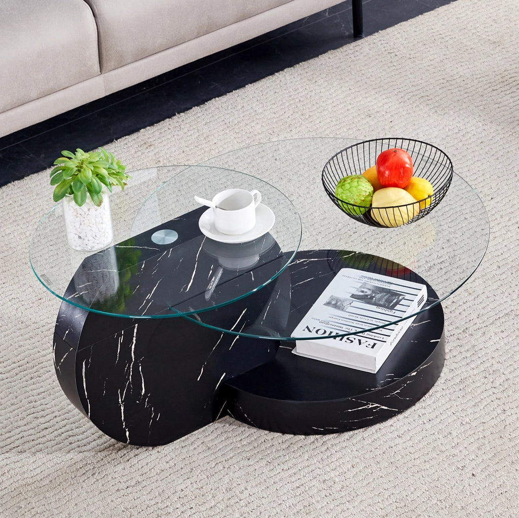 Tavolino da caffè rotondo in vetro e MDF nero, Ø 78,5 cm