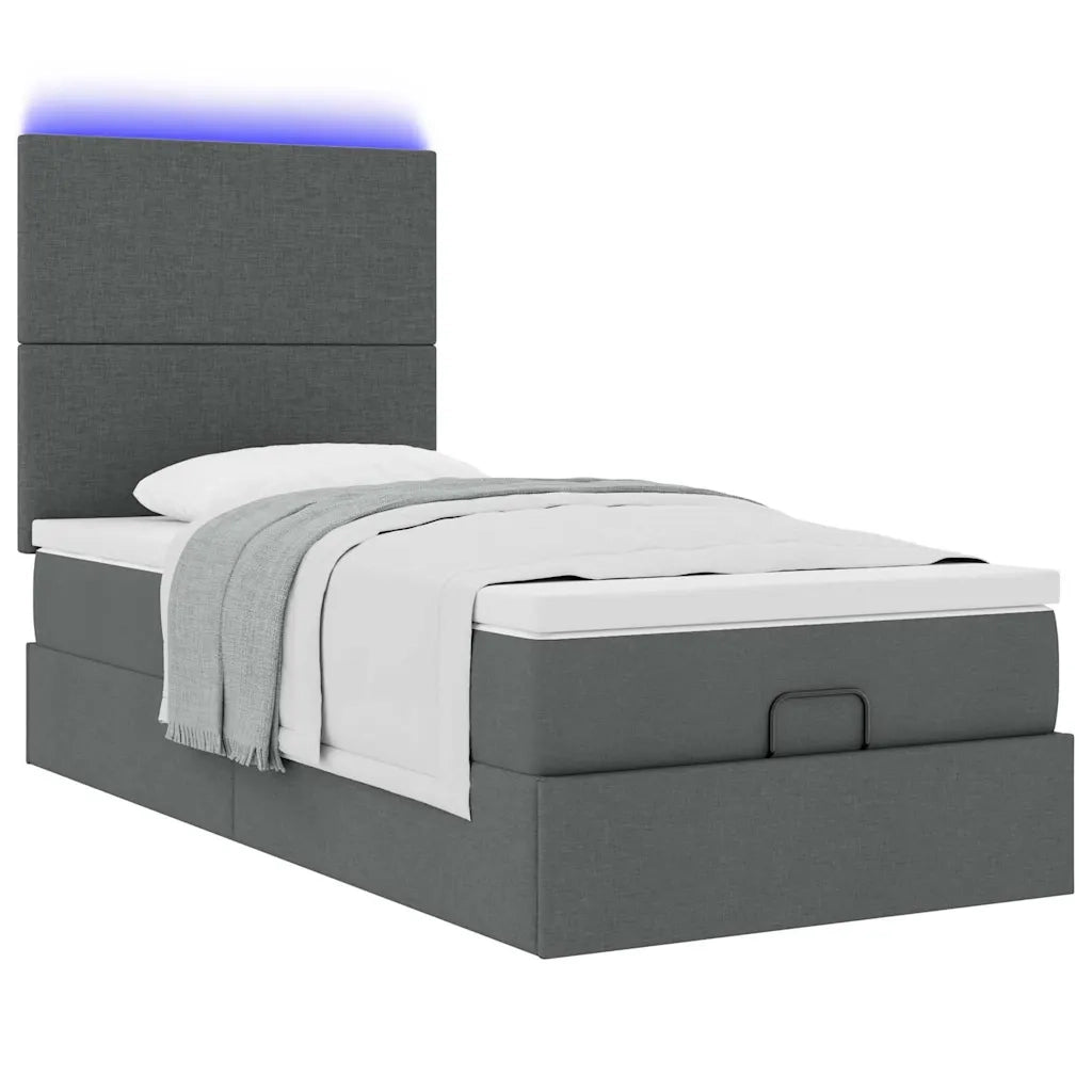 Pouf Letto con Materasso e LED Grigio Scuro 90x200 cm Tessuto 3313893