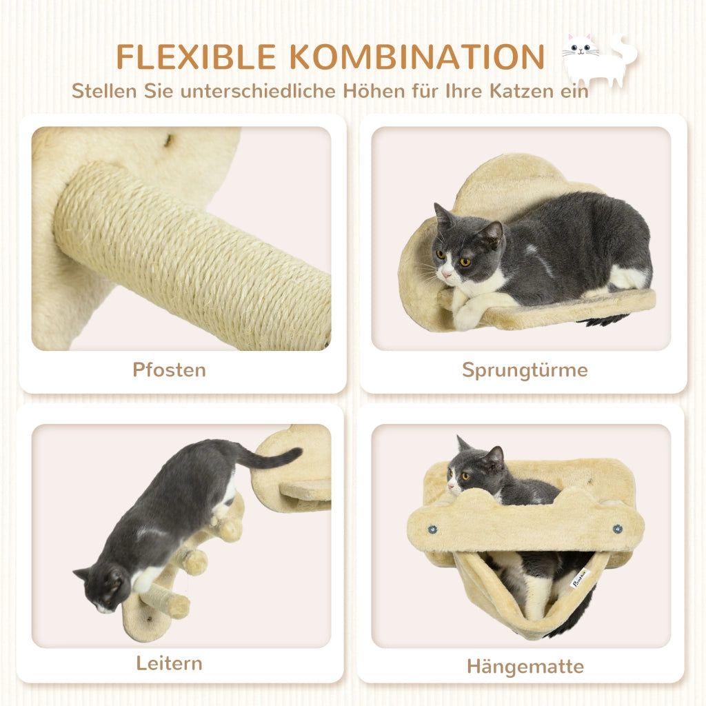 Scaletta per gatti ¨C zephmum ¨C 4 pezzi, 3 gradini, 2 piattaforme, amaca, rivestimento in peluche, beige