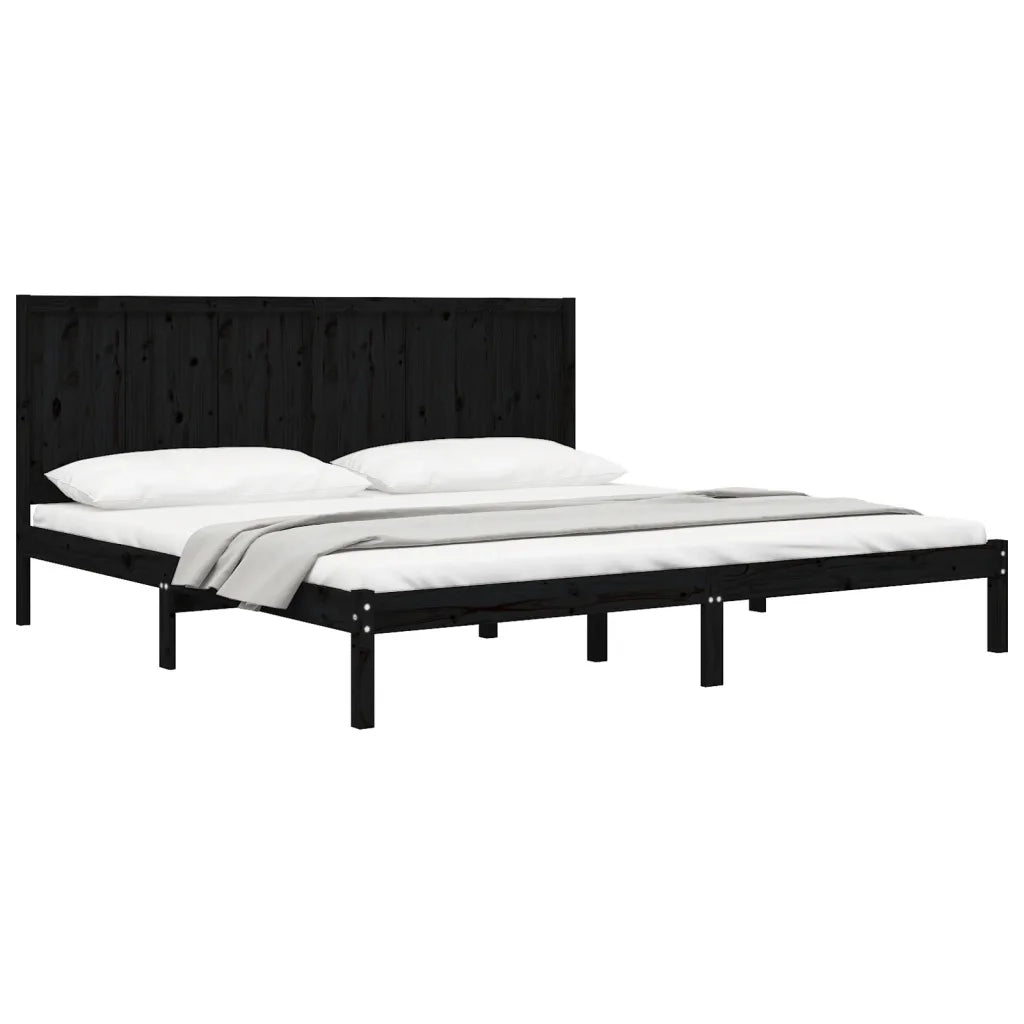 Letto matrimoniale | Letto per adulti | Giroletto Nero in Legno Massello di Pino 200x200 cm