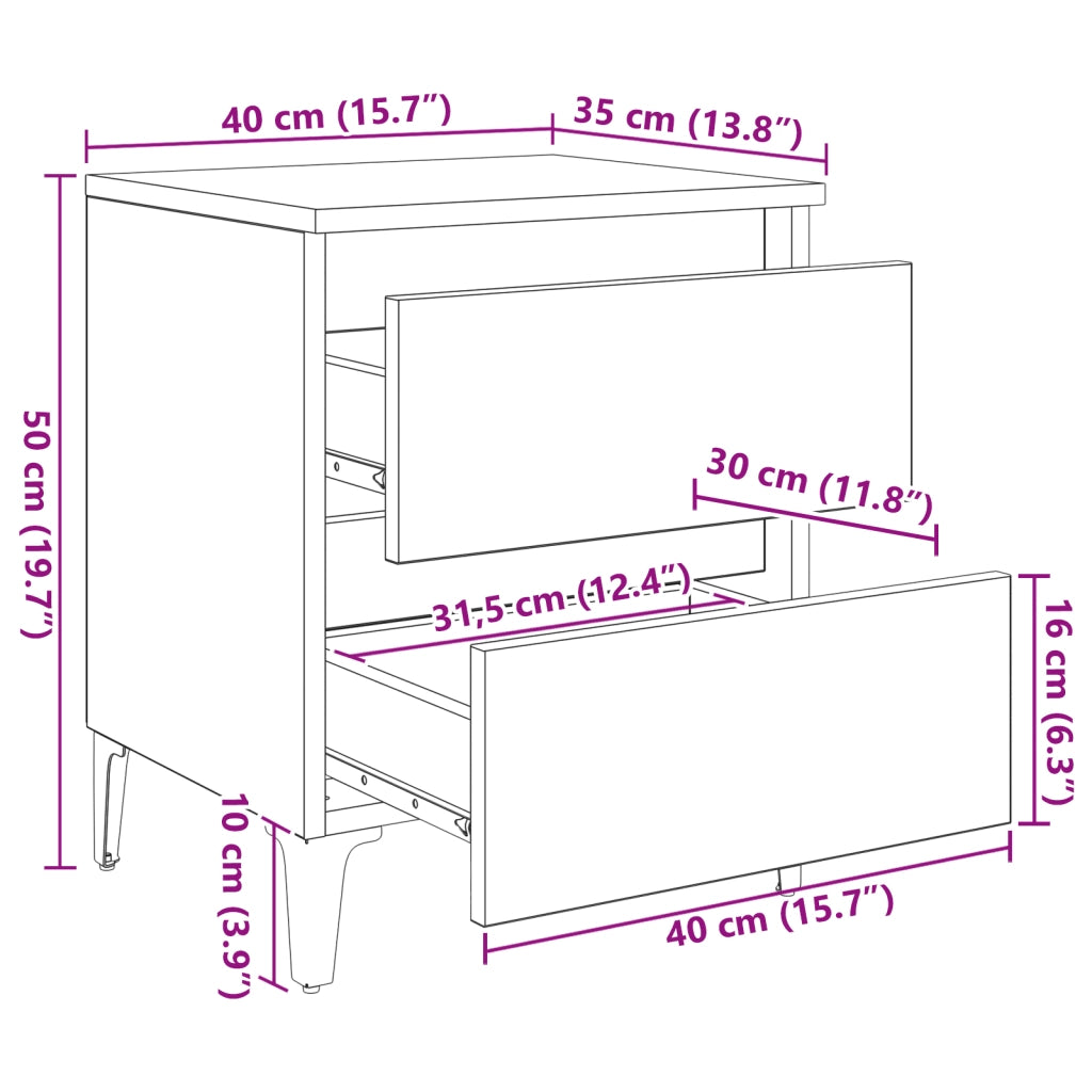 Armadi da letto 2 pz Rovere artigianale 40x35x50 cm Legno ingegnerizzato