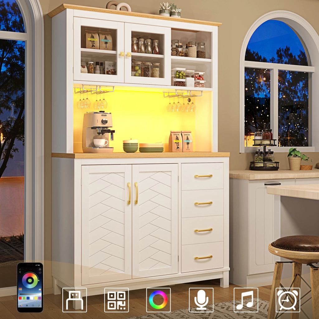 BUFFET 105,5x40x180 cm in MDF Bianco con LED