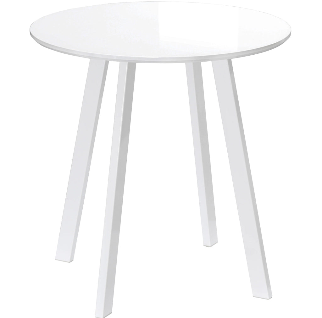 Tavolo da pranzo rotondo ?72x75 cm con piano lucido; gambe in metallo; MDF bianco