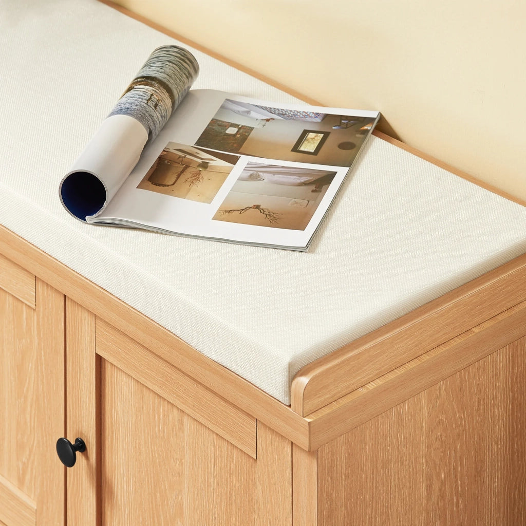 SoBuy Scarpiera da Ingresso con 3 ante, Panca Contenitore con Cuscino, Naturale, 104x35x47cm FSR188-N