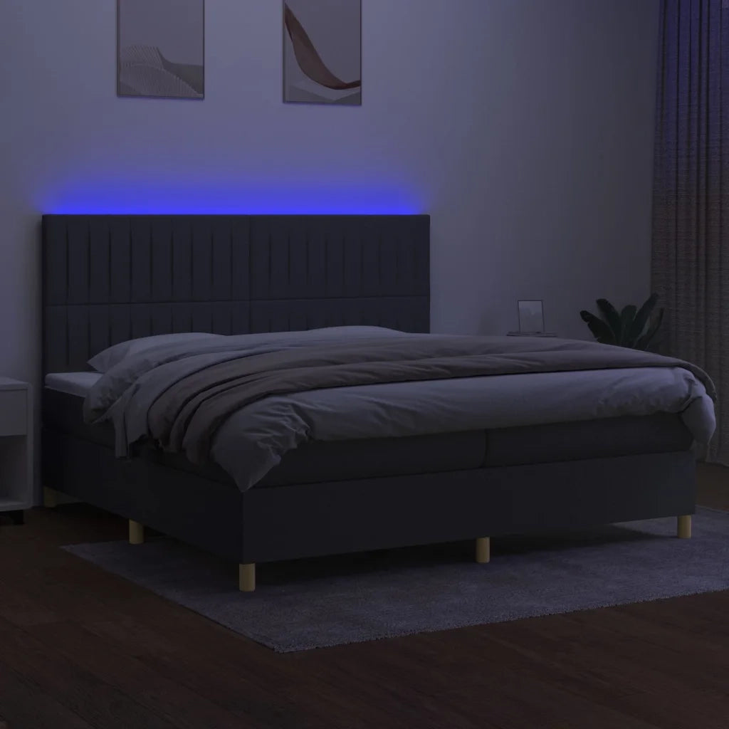 Letto a Molle Materasso e LED Grigio Scuro 200x200cm in Tessuto cod mxl 34098