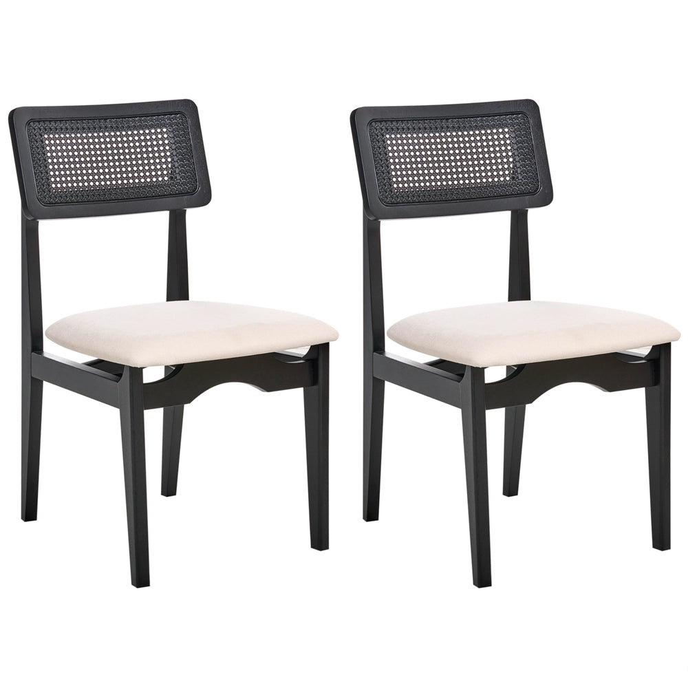 Set di 2 sedie da pranzo nere sedute imbottite nere sedute imbottite in poliestere struttura in legno laccata