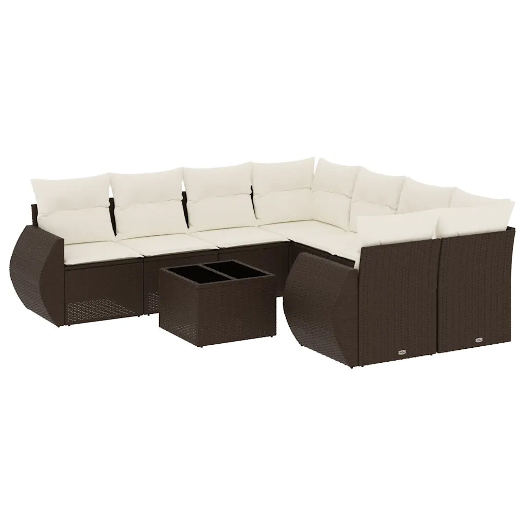 Set Divani da Giardino 9pz con Cuscini Marrone in Polyrattan