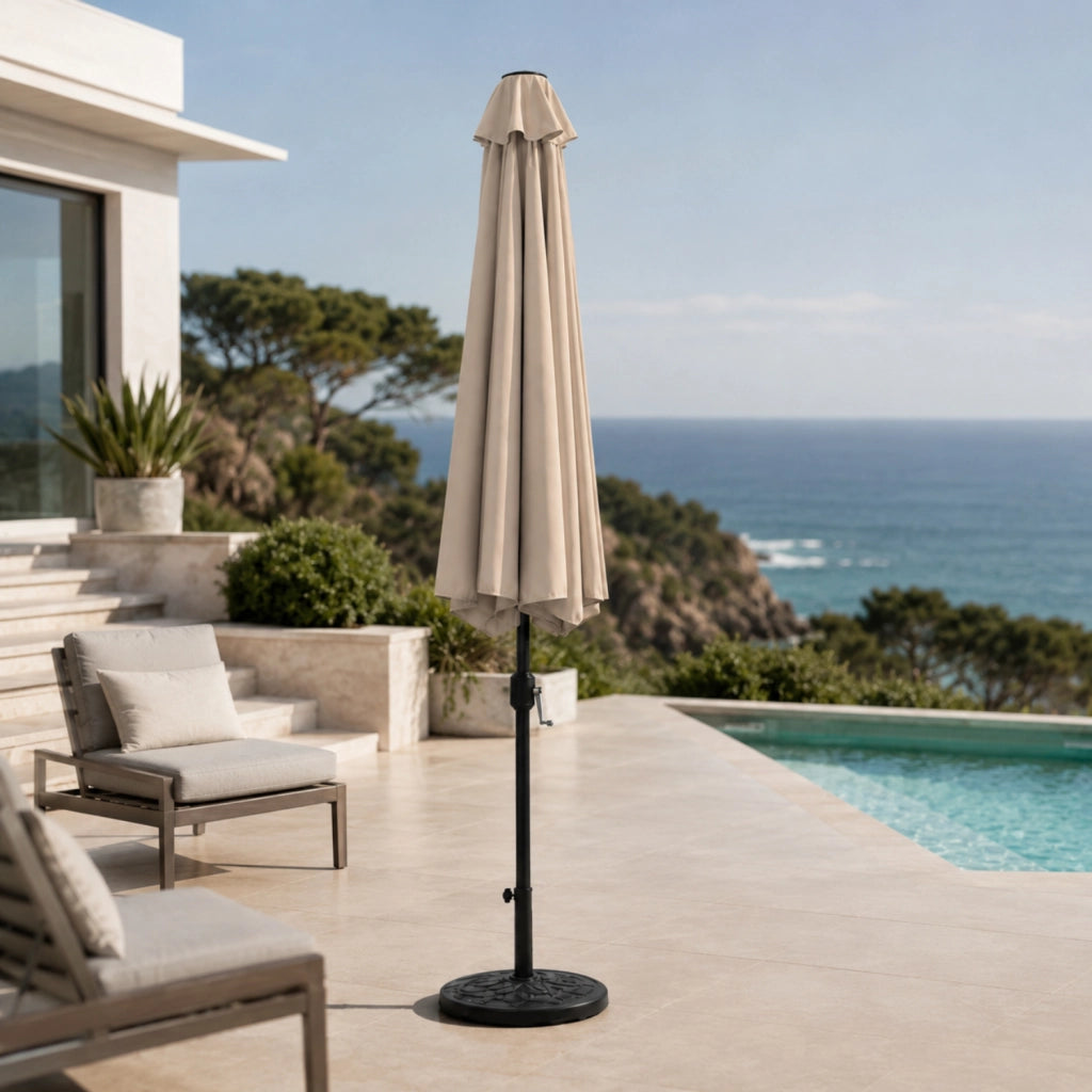 Ombrellone 3x3 Metri Quadrato Per Giardino Con Manovella Struttura In Acciaio Palo Centrale Telo Poliestere Cotone 160 G Mq Adatto A Terrazza Patio Cortile Piscina Area Relax Tortora