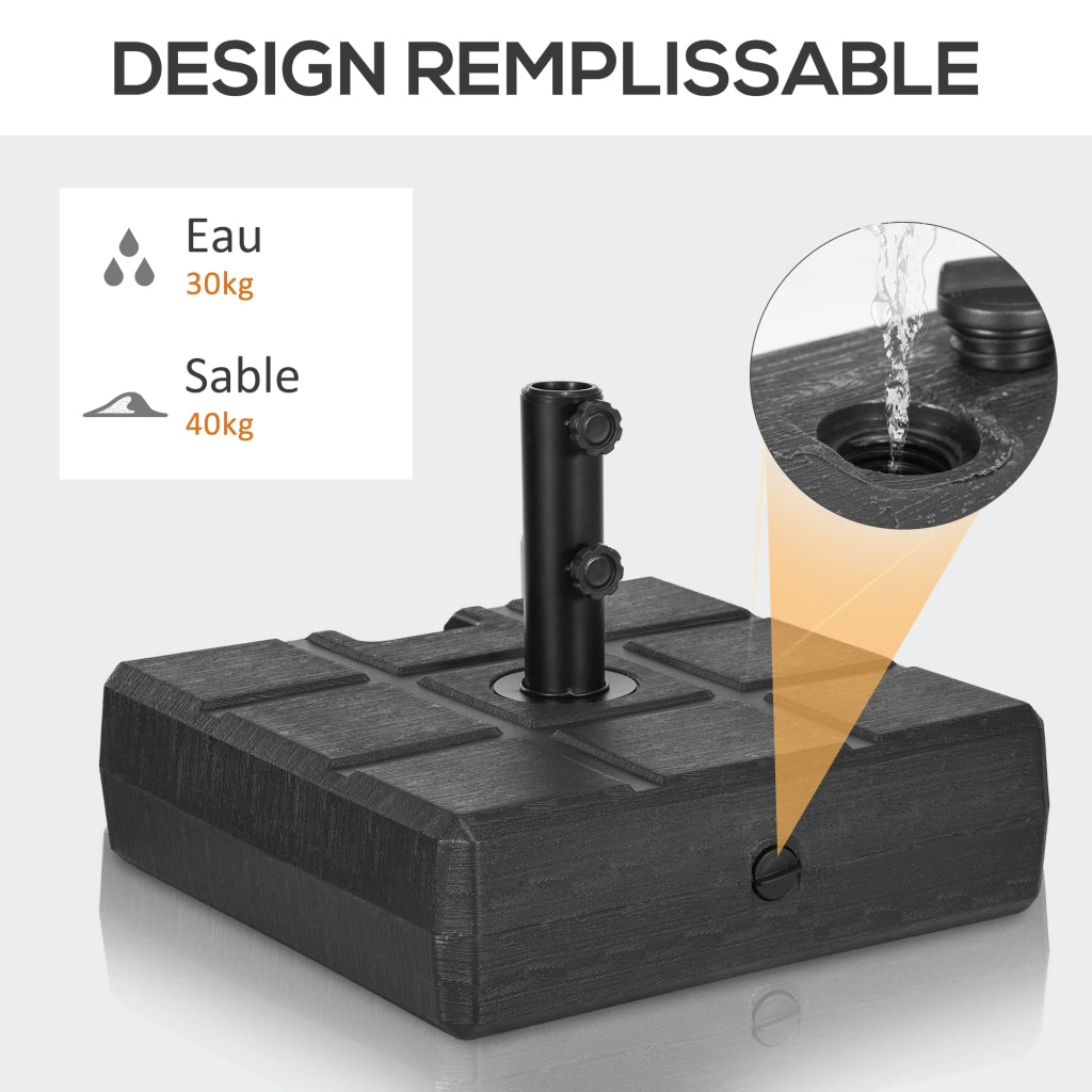 Base per ombrellone quadrata in HDPE ¨C zephmum ¨C nero, riempibile con sabbia o acqua, per mastro ? 38 e 48 mm