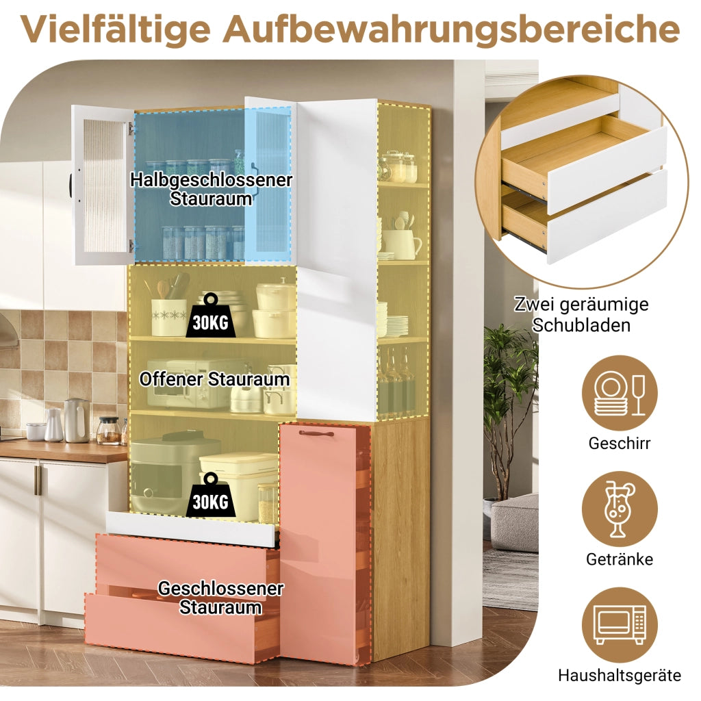 Credenza e madia con 2 cassetti 4 vani aperti ripiani regolabili ed estraibili per cucina soggiorno bianco naturale