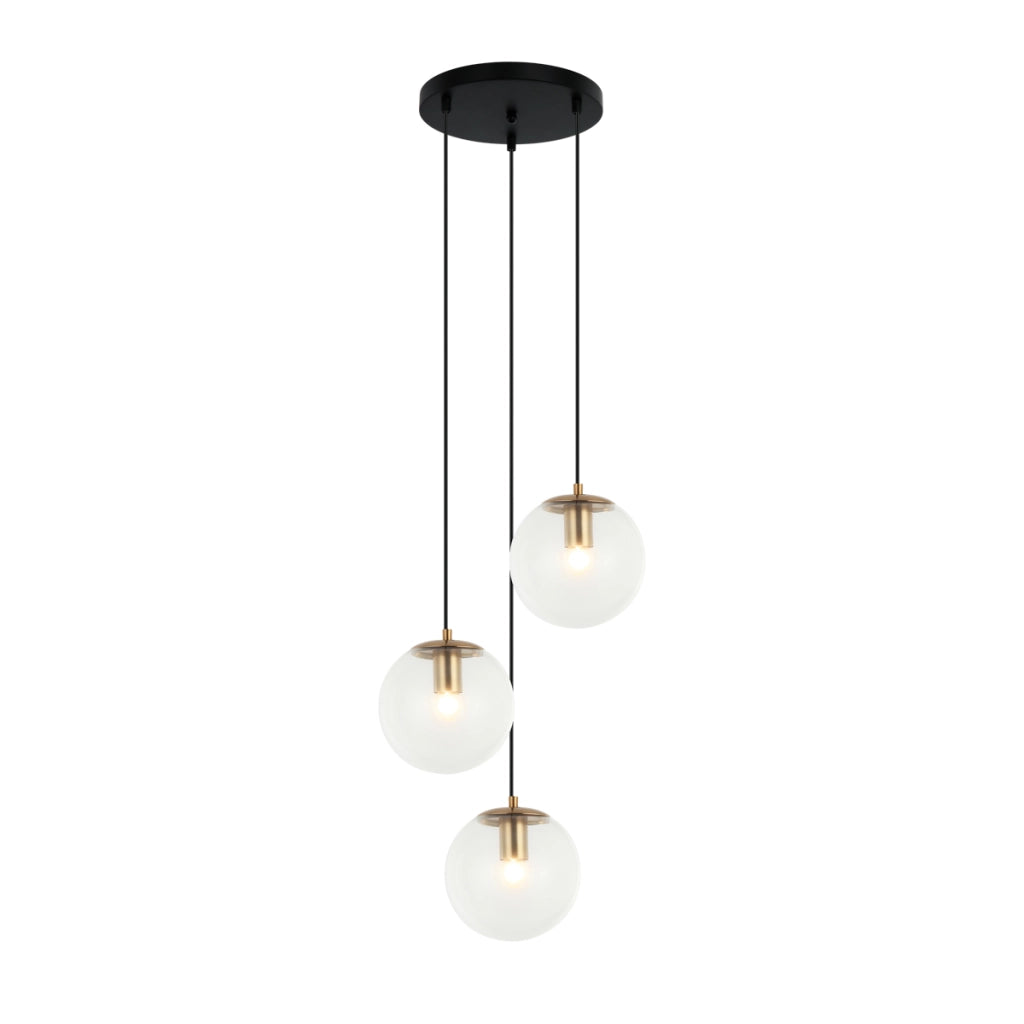 Sospensione Italux Sarpo vetro nero ottone Ø40cm 3xE27
