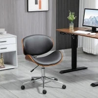 Sedia da Ufficio dal Design Vintage, Altezza Regolabile, Girevole 360°, Legno di Pioppo, Rivestimento Sintetico, 53 x 53 x 77-87 cm, Nero
