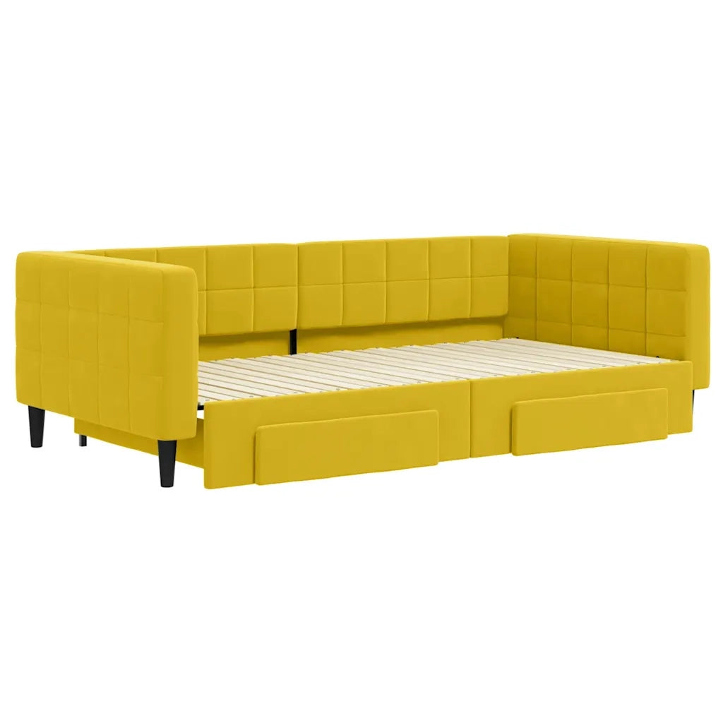 Divano Letto Estraibile con Cassetti Giallo 100x200cm Velluto 3196751