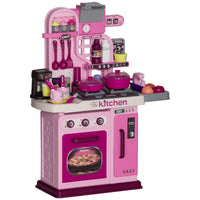 Cucina Giocattolo per Bambini 53x22x69 cm 33 Pezzi con Luci Suoni e Rubinetto Rosa