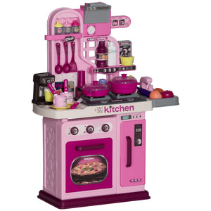 Cucina Giocattolo per Bambini 53x22x69 cm 33 Pezzi con Luci Suoni e Rubinetto Rosa