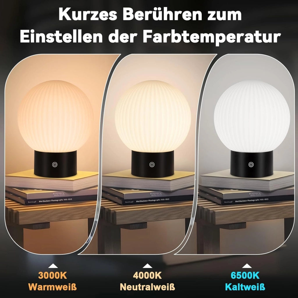ZMH Lampada da tavolo LED bianca wireless rotonda touch dimmerabile ricaricabile per camera letto comodino