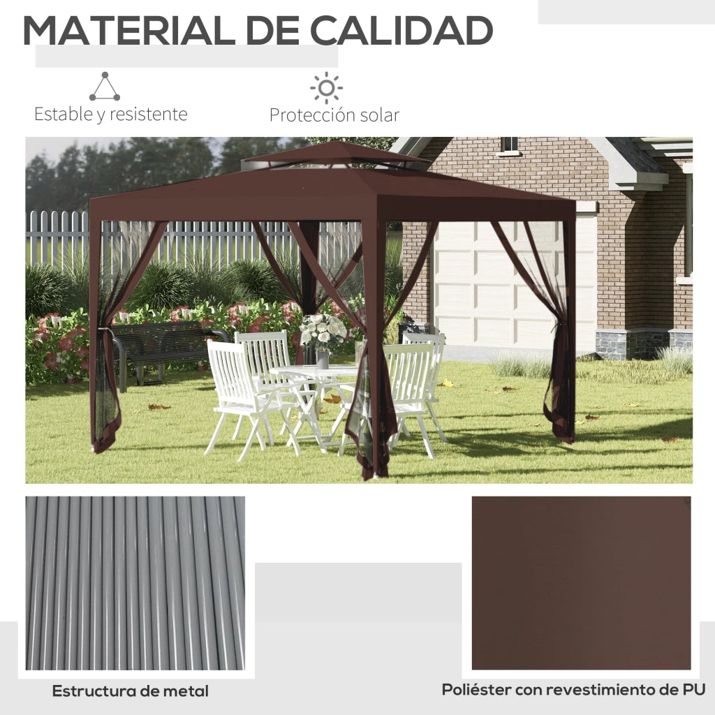 Gazebo da Giardino 3x3 m con 4 Zanzariere ¨C Zephmum ¨C Marrone Metallo
