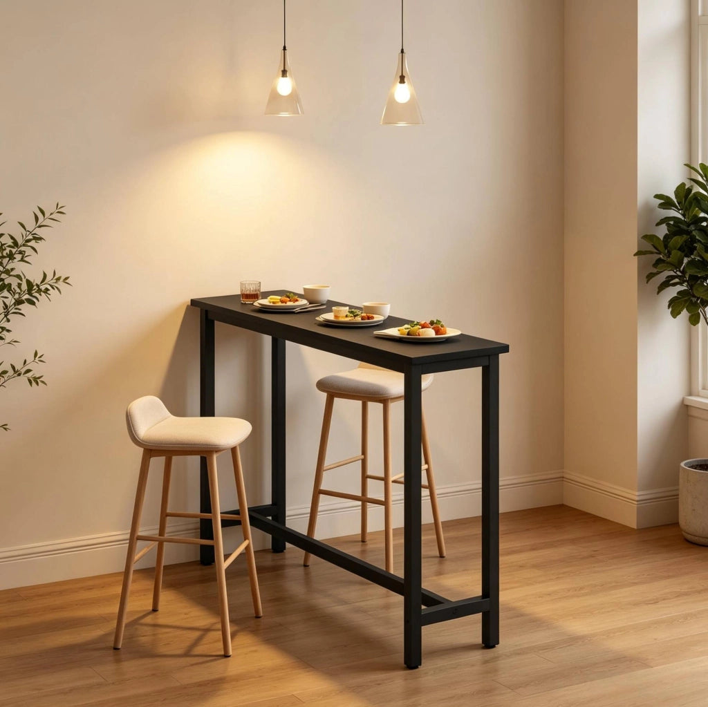 Tavolo bar nero in MDF e metallo 140 x 100 x 40 cm