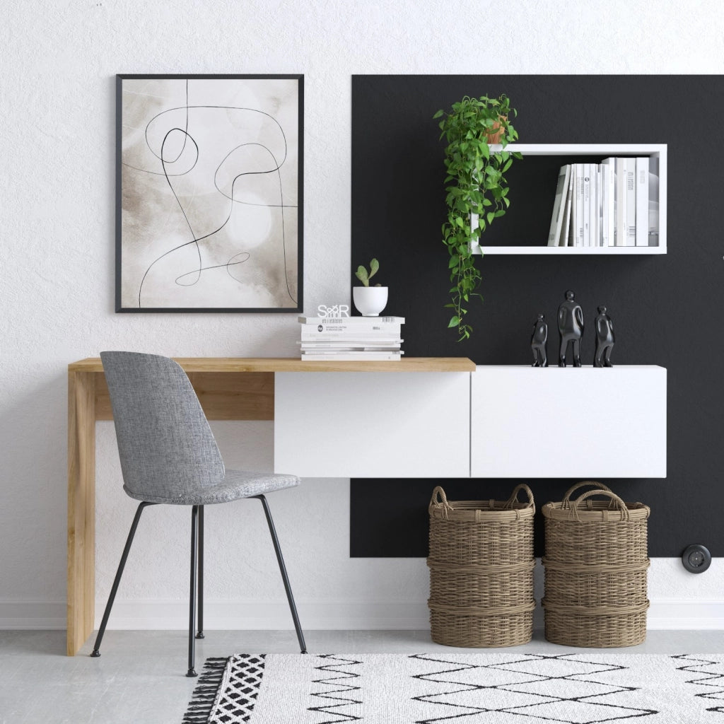Scrivania in legno "Tiff" - 145 x 45 x 74 cm - Rovere bianco